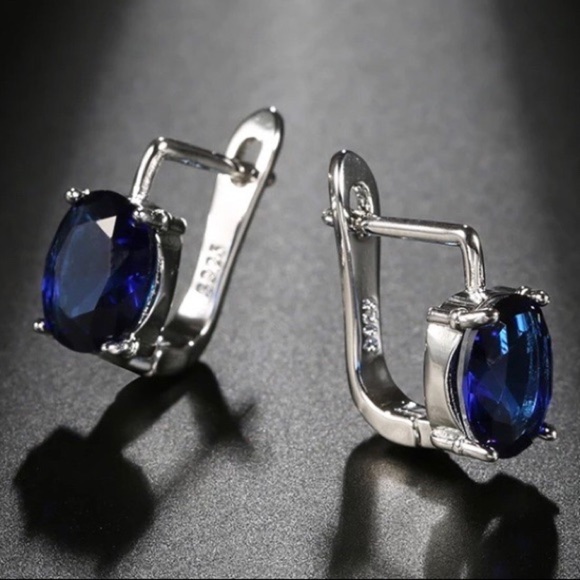 ¥ **New Oval Dark Blue Natural Zircon Earrings - Picture 3 of 3